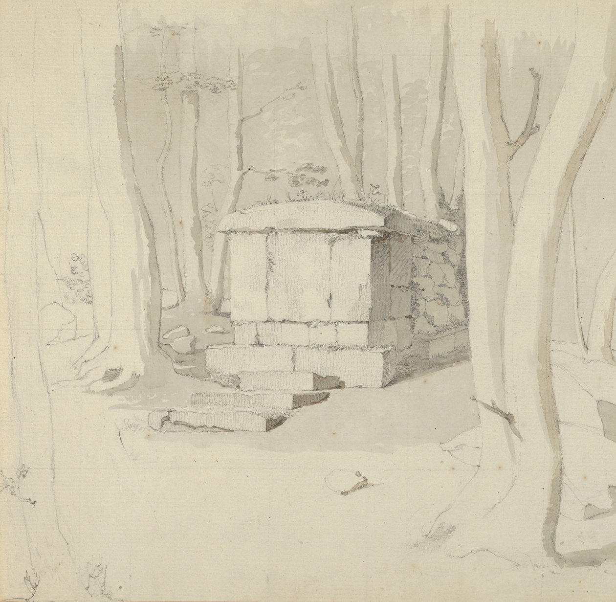 Ormanda Bir Taş Mezar, vers: Bir Çiçeğin Çalışması, 1830. by Christen Købke