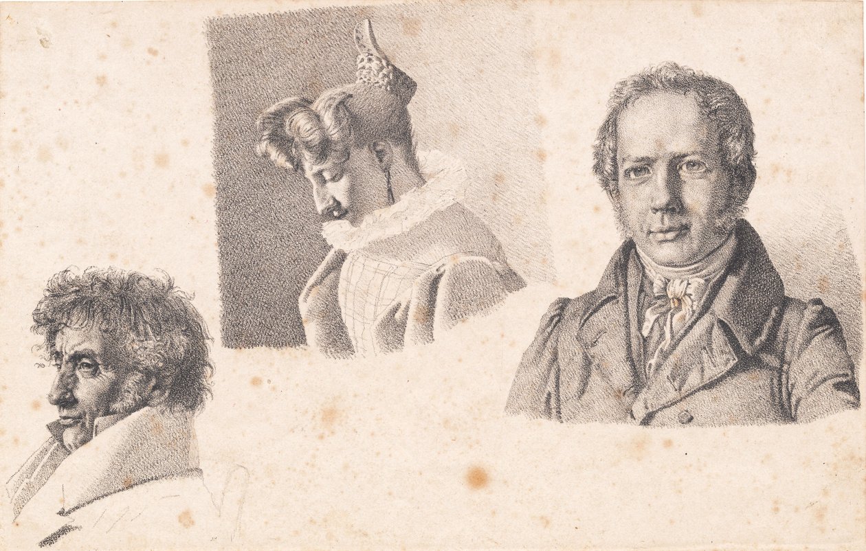 Üç portreli dergi: Bakermester Købke, Sophie Krohn ve N. Feilberg by Christen Købke
