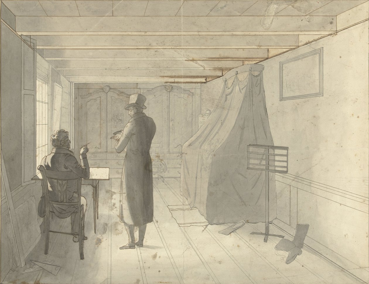 Bir ressam da dahil olmak üzere iki adamla iç mekan by Christiaan Andriessen