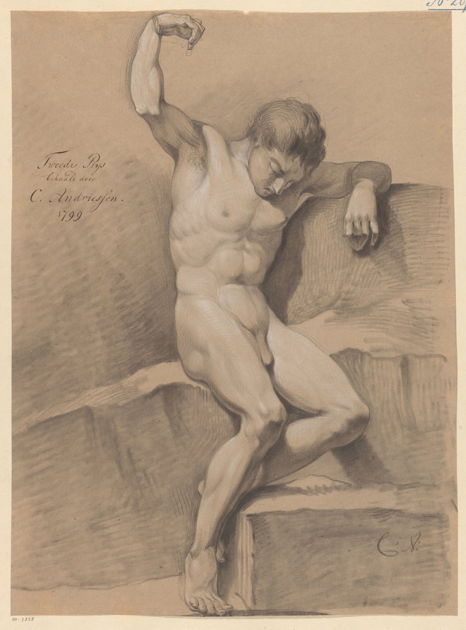 Oturan Erkek Çıplak, Önden Görünüm (2. Ödül 1799) by Christiaan Andriessen