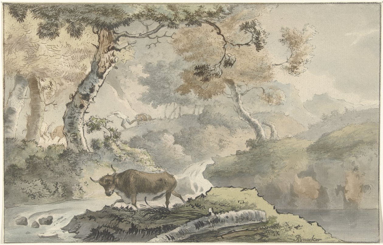 Boğa ile orman manzarası by Christiaan Josi