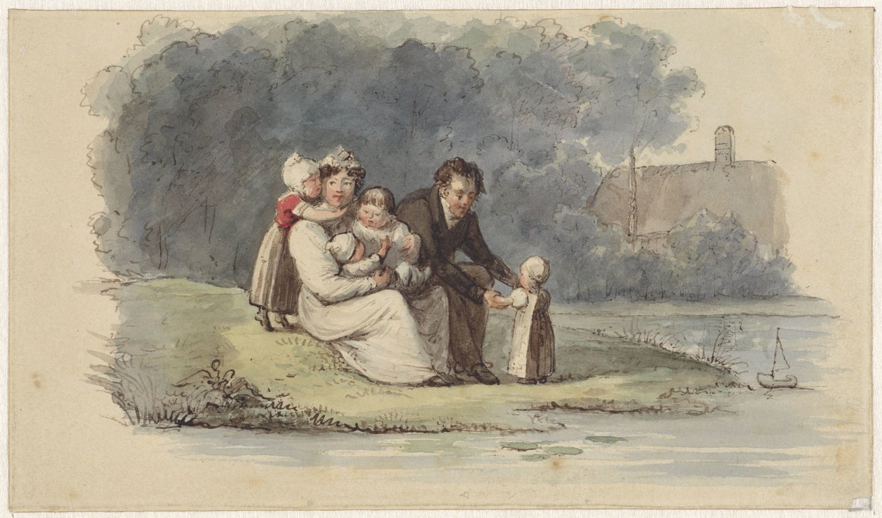 Su kenarında oturan aile by Christiaan Julius Lodewijk Portman