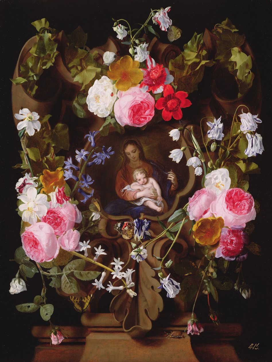 Madonna ve Çiçeklerden Bir Çelenkle Çevrili Çocuk (Madonna ve Çocuk başka bir el tarafından) by Christiaan Luykx or Luycks