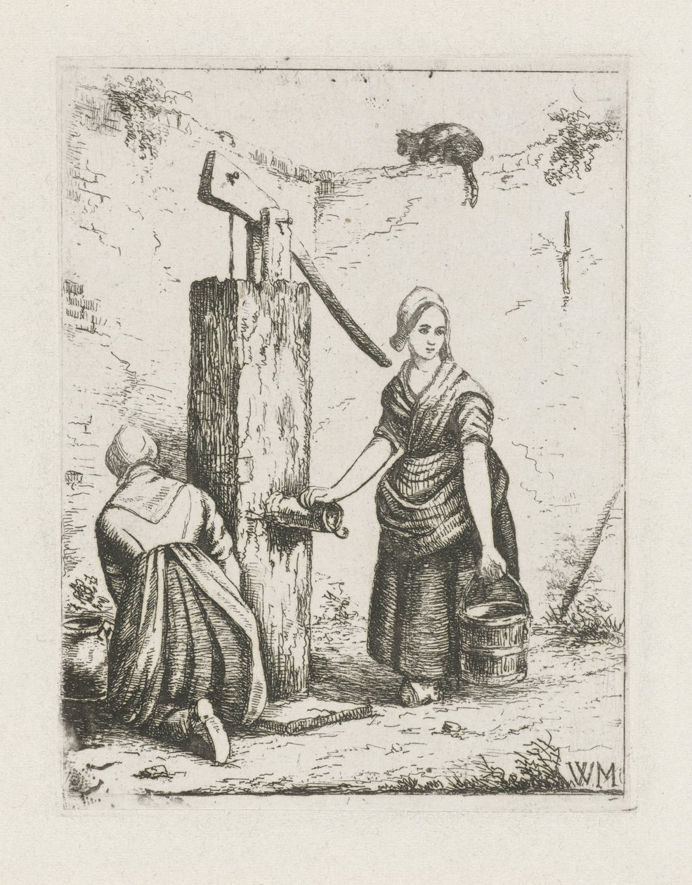 Bir su pompasında iki kadın by Christiaan Wilhelmus Moorrees