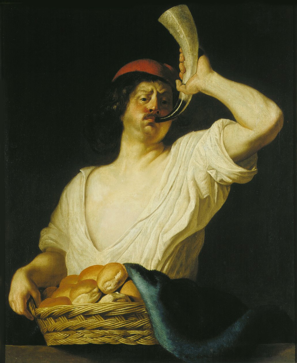 Boynuzunu Üfleyen Bir Fırıncı, 1650. by Christiaen van Couwenbergh