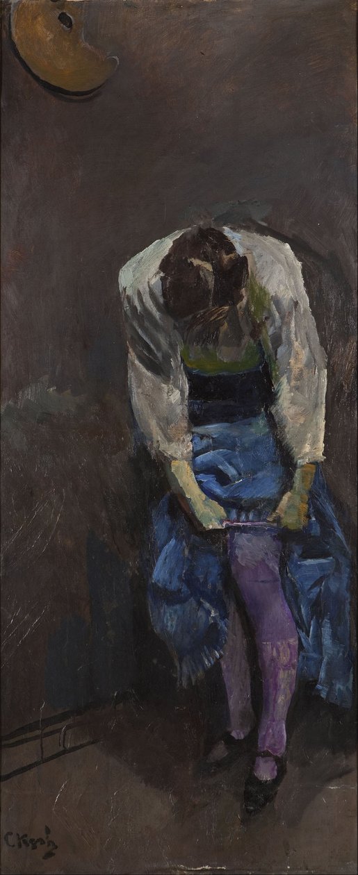 Girl who binds her garter  by Christian Krohg