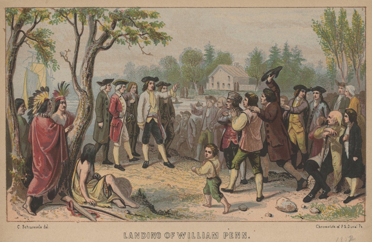 William Penn'in inişi, litho, PS Duval, 1852 (chromolitho) by Christian Schuessele