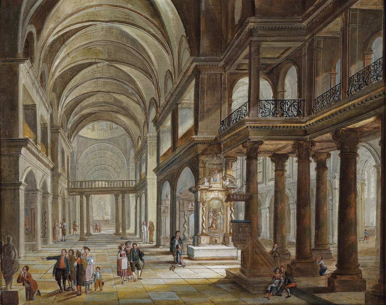 Ein Kircheninterieur, signiert und datiert unten Mitte by Christian Stocklin