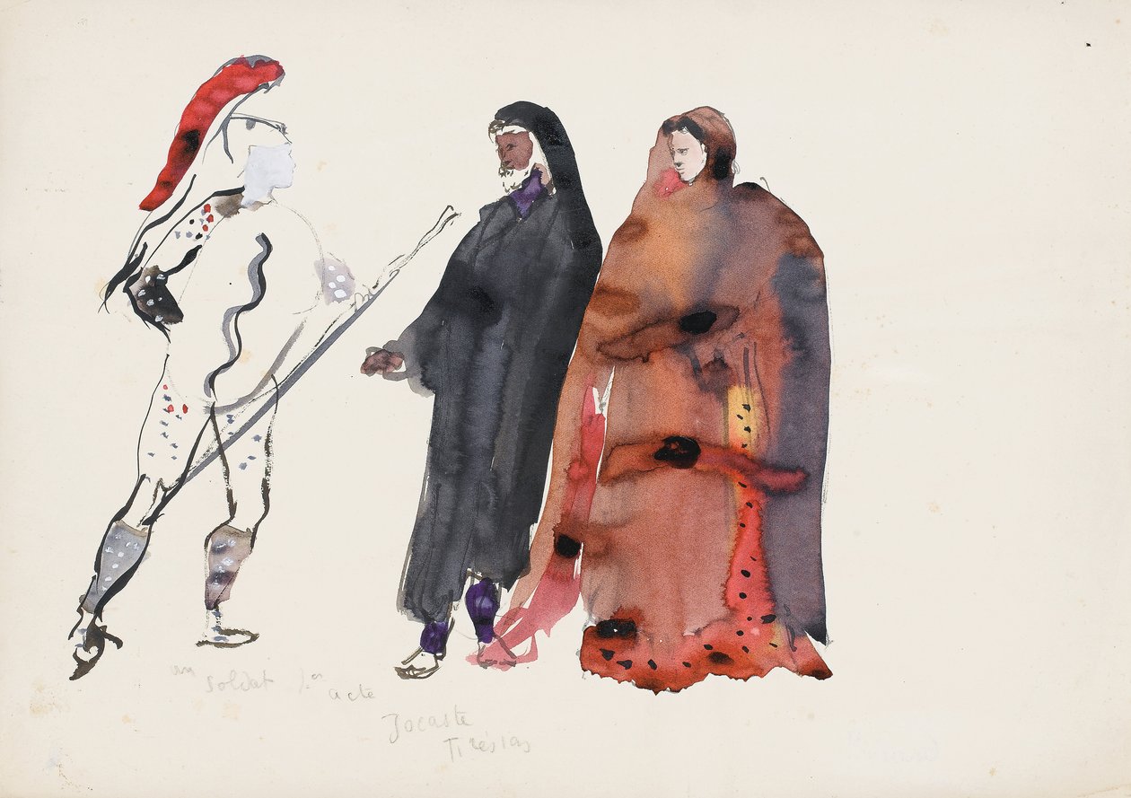 Jean Cocteau'nun 'Machine Infernale' filmi için kostüm tasarımları by Christian Bérard