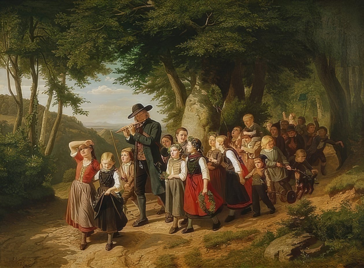 Okul festivalinden eve dönüş. 1852 by Christian Eduard Boettcher