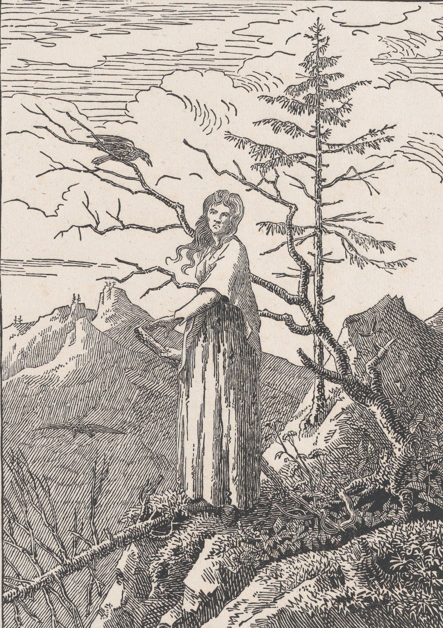 Kuzgunlu Kadın Uçurumdaki kuzgunlu kadın, muhtemelen 1803. by Christian Friedrich