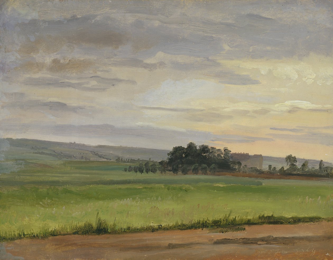 Dresden yakınlarında bir Mısır Tarlası, 1833 (karton üzerine serilmiş kağıt üzerine yağlı boya) by Christian Friedrich Gille