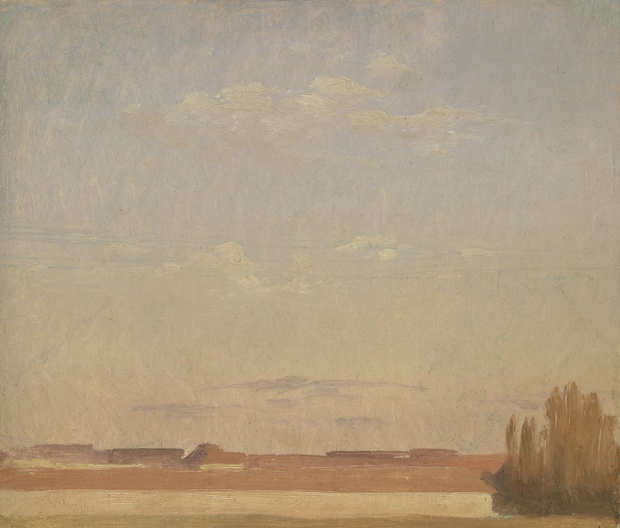 Bir Dresden Banliyösünün Çatılarının Görünümü (tuval üzerine monte edilmiş kağıt üzerine yağlı boya) by Christian Friedrich Gille