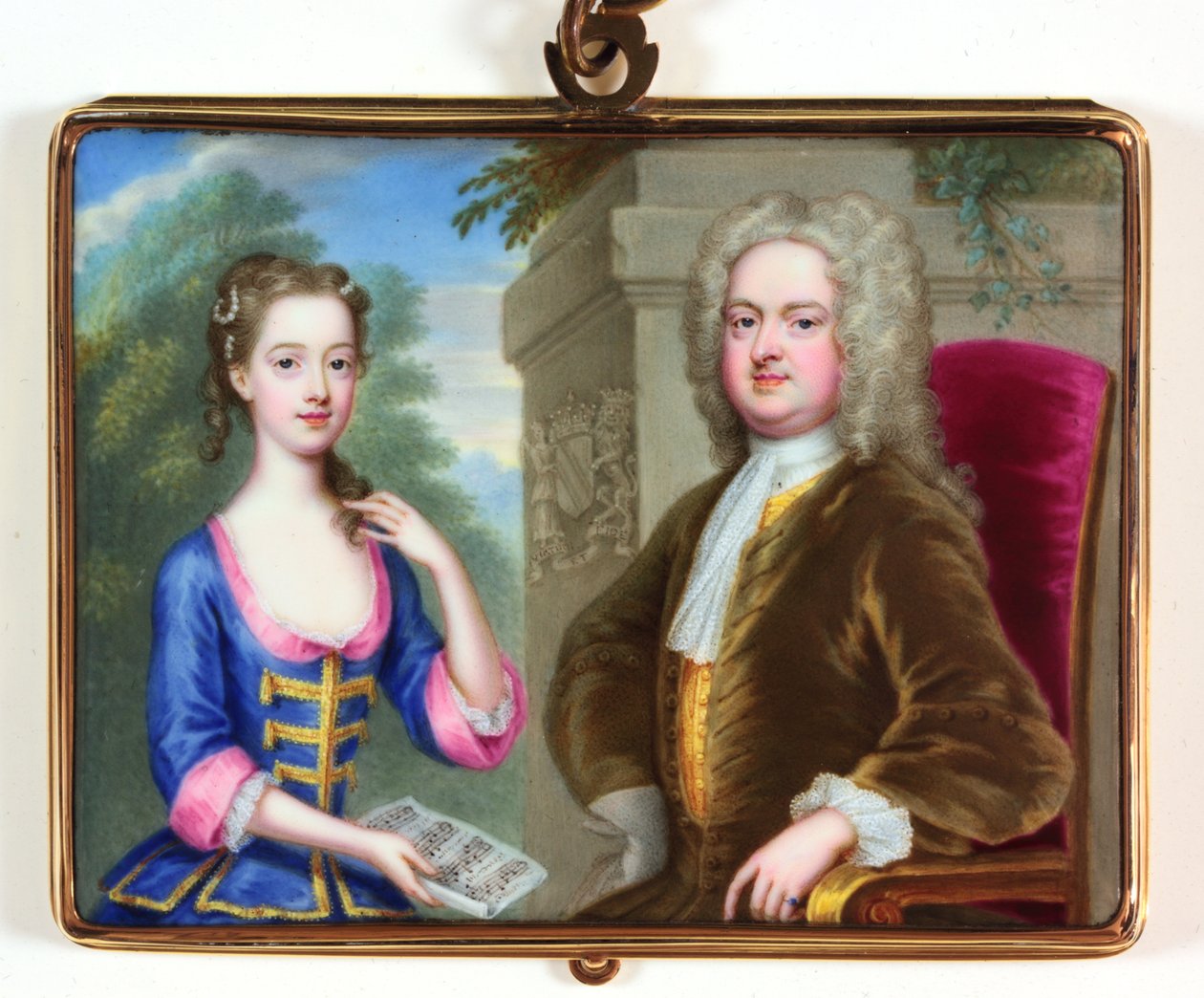 Leydi Margaret Cavendish Holles Harley ve babası Edward Harley (emaye) by Christian Friedrich Zincke
