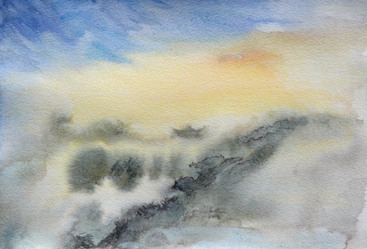 Bulutlardaki Tapınak, 2015 (kağıt üzerine suluboya) by Christian Furr
