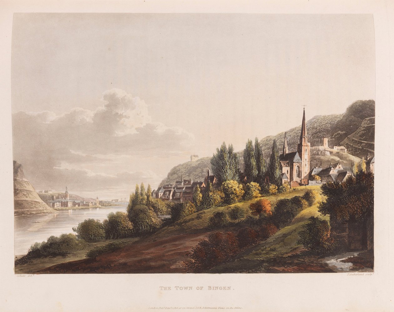 Bingen. Gönderen: Ren Nehri Boyunca Pitoresk Bir Tur, 1820. by Christian Georg Schütz the Younger