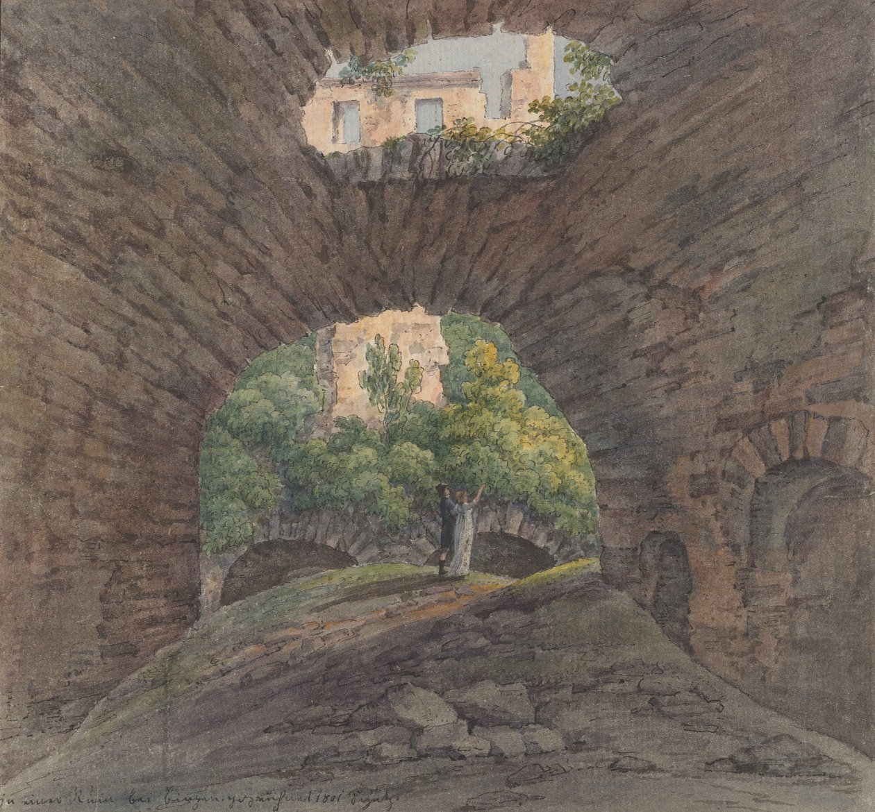 Bingen yakınlarındaki Harabeleri İzleyen Genç Bir Çift, 1801. by Christian Georg Schutz