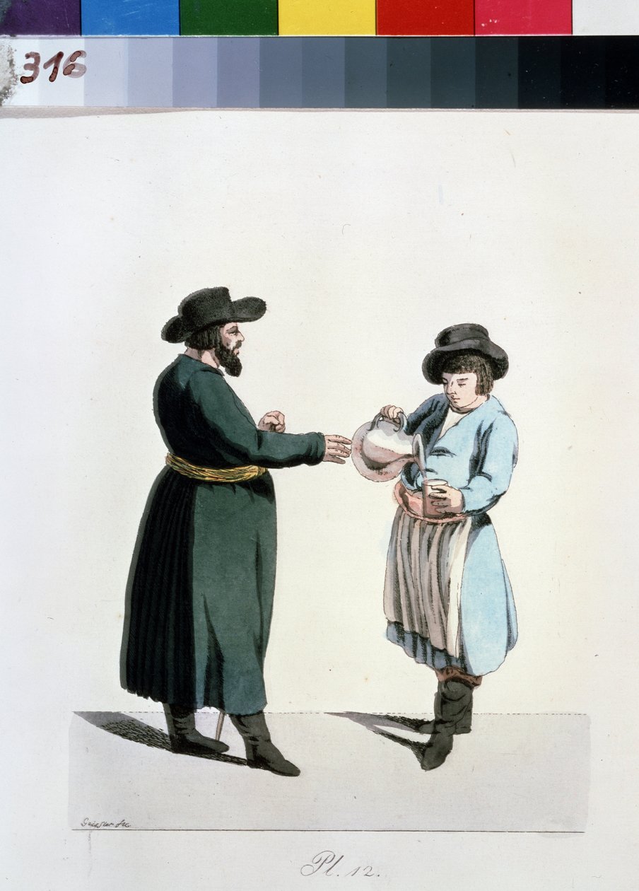 Moskova Tüccarları Üzerine Dizi: kvas satıcısı (kwas veya kwass). Kvas satıcısı (Moskova Tüccarları serisinden). Christian Gottfried Heinrich Geissler
