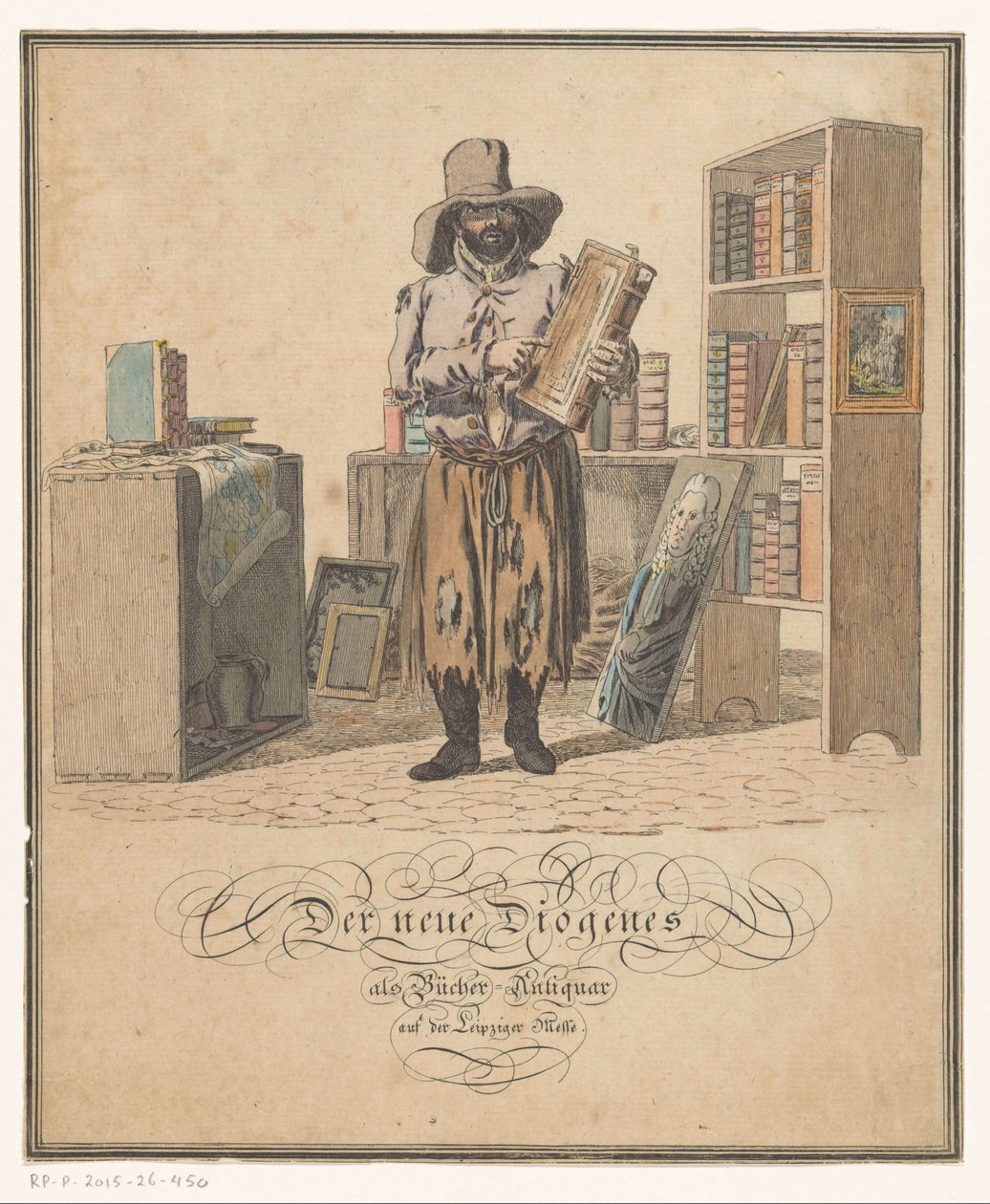 Johann Gottlob Helmert'in kitaplarının portresi Leipzig Fuarı'nda kitap satıcısı olarak yeni Diogenes (nesne üzerinde başlık) by Christian Gottfried Heinrich Geissler (possibly)