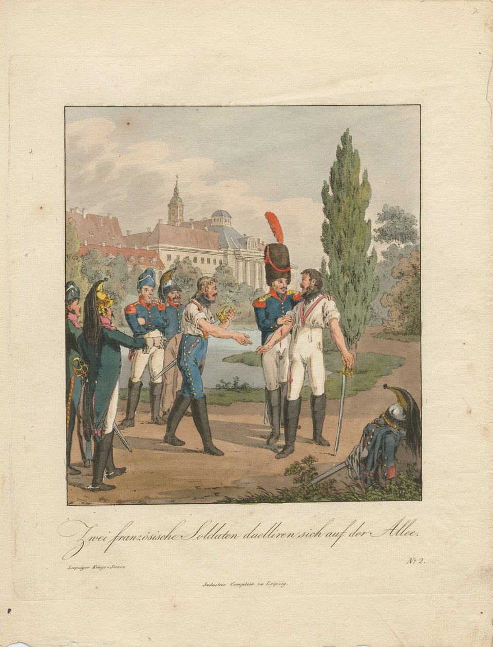 Bir caddede düello yapan iki Fransız askeri by Christian Gottfried Heinrich Geissler
