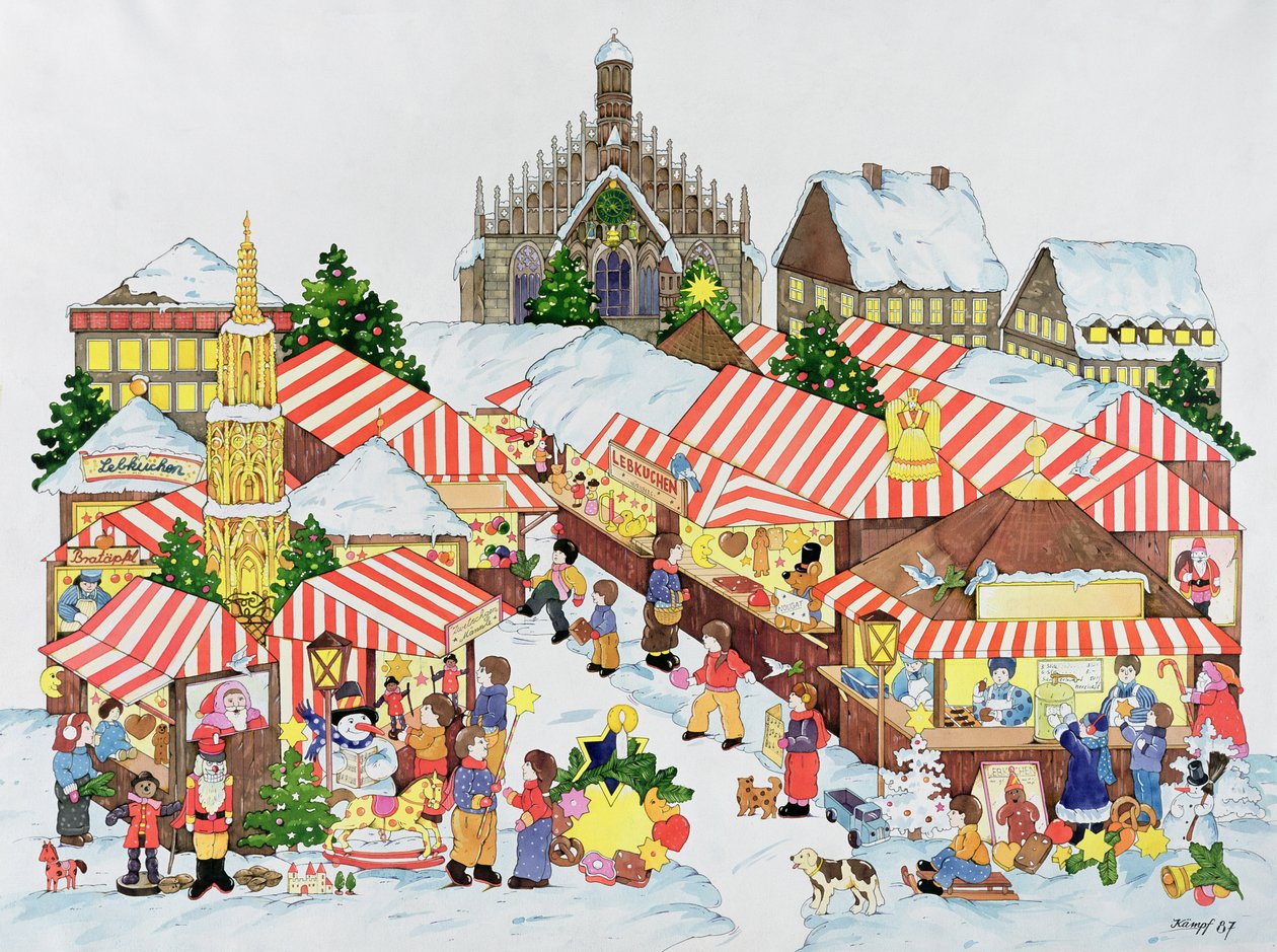 Christkindlmarket, Nuernberg, 1987 (kağıt üzerinde wc) by Christian Kaempf