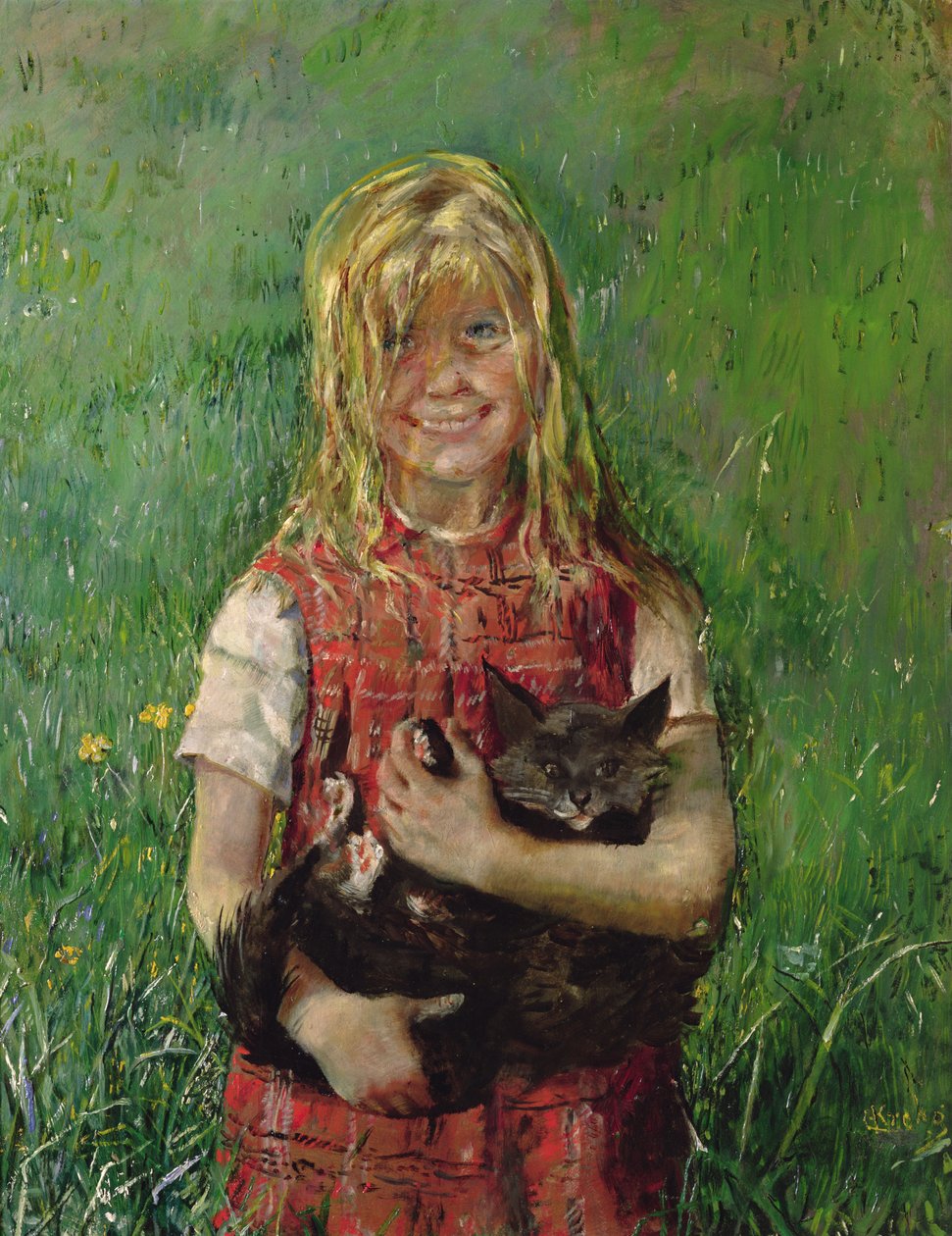 Kedili kız (tuval üzerine yağlı boya) by Christian Krohg