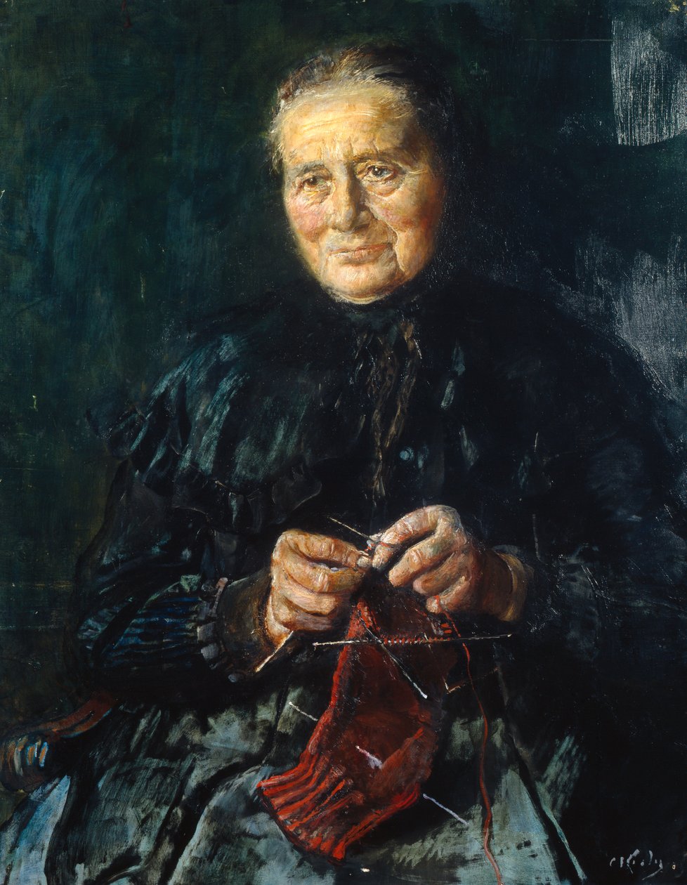 Örgü ören eş (resim) by Christian Krohg