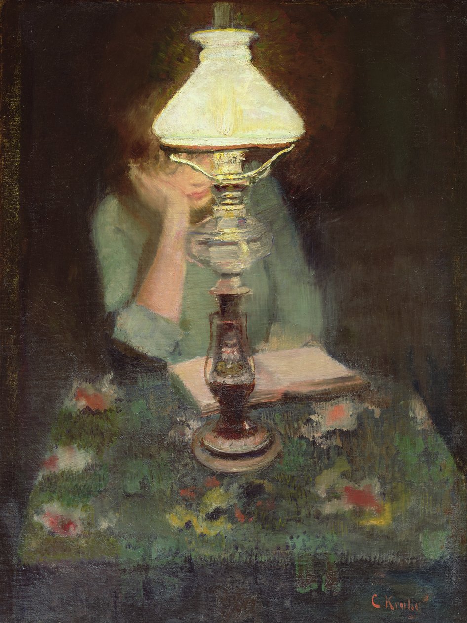 Lambalı Oda (tuval üzerine yağlı boya) by Christian Krohg