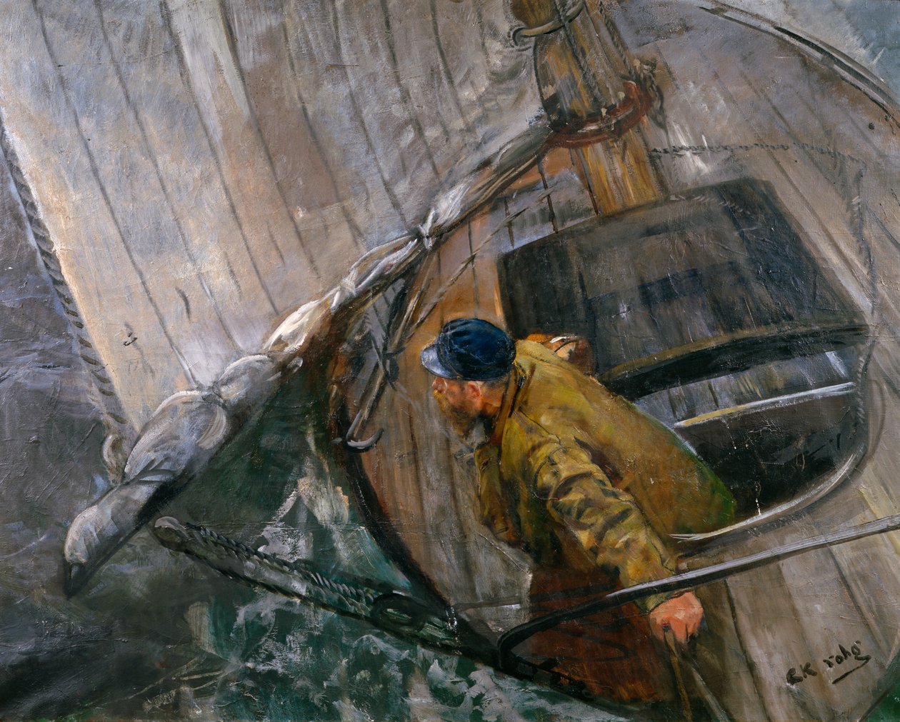 Resif yelkenleri ile yelken (boyama) by Christian Krohg