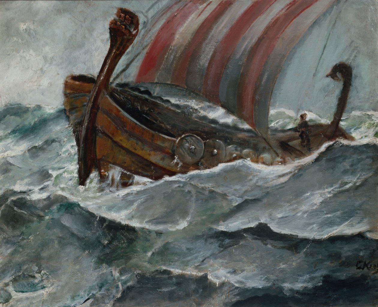 Kötü havada Viking gemisi by Christian Krohg