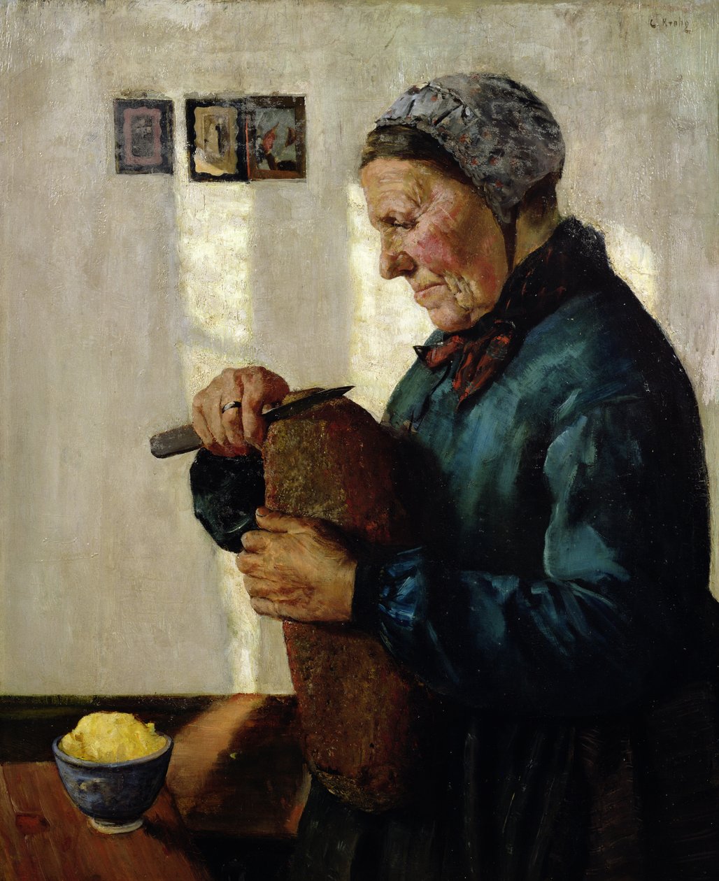 Kadın kesme ekmek by Christian Krohg