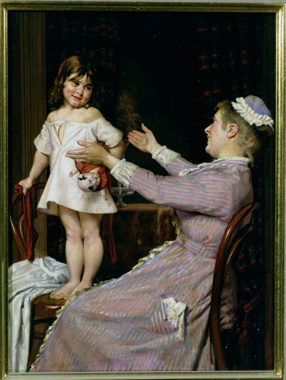 Oyuncak Bebekli Küçük Kız ve Hemşiresi, 1896 by Christian Pram Henningsen