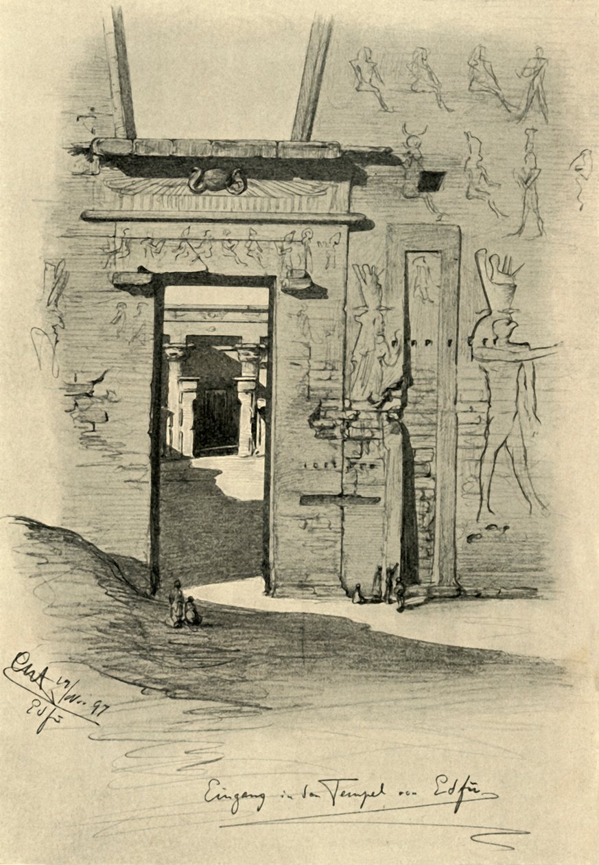 Edfu'daki tapınağın girişi, Mısır, 1898. by Christian Wilhelm Allers