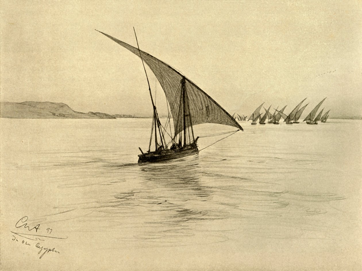 Nil Nehri üzerinde Feluccas, Kahire, Mısır, 1898. by Christian Wilhelm Allers