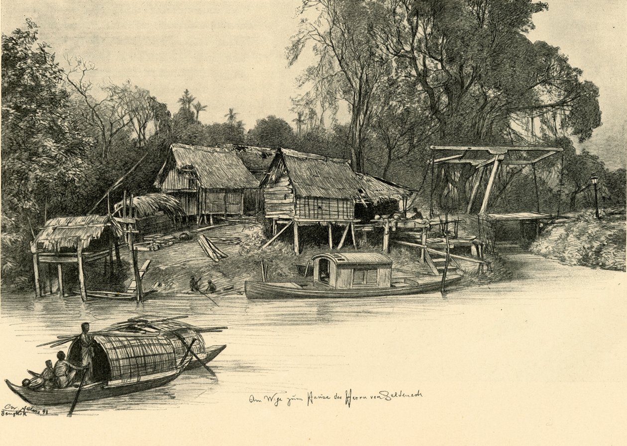Ayaklı evler, Bangkok, Siam, 1898. by Christian Wilhelm Allers