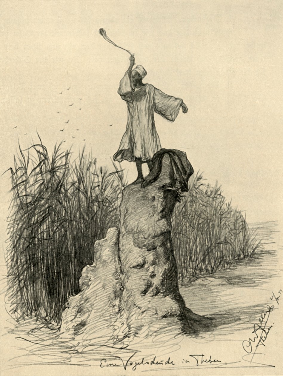 Kuşları korkutan adam, Thebes, Mısır, 1898. by Christian Wilhelm Allers