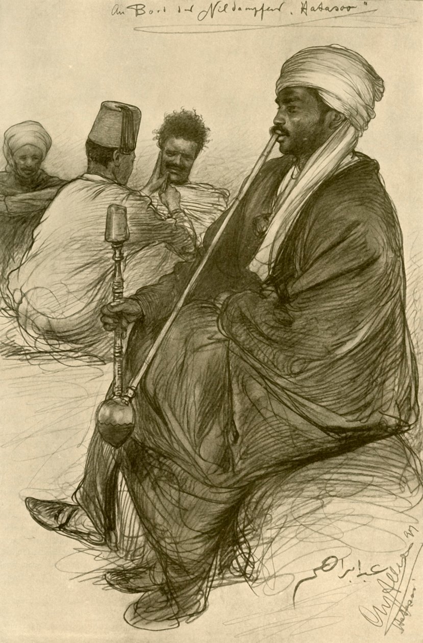 'Hatasoo' vapurunda nargile içen adam, Mısır, 1898. by Christian Wilhelm Allers