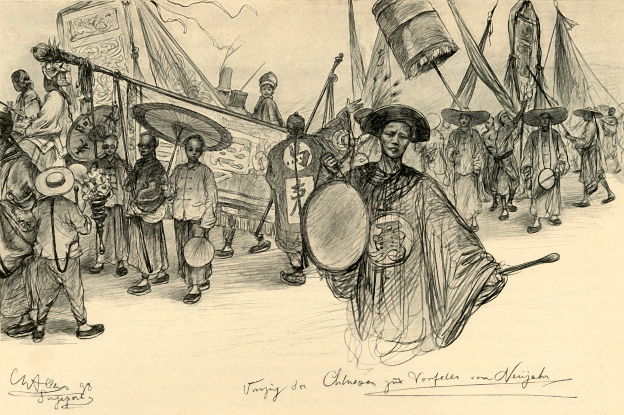 Yeni Yıl geçit töreni, Singapur, 1898. by Christian Wilhelm Allers