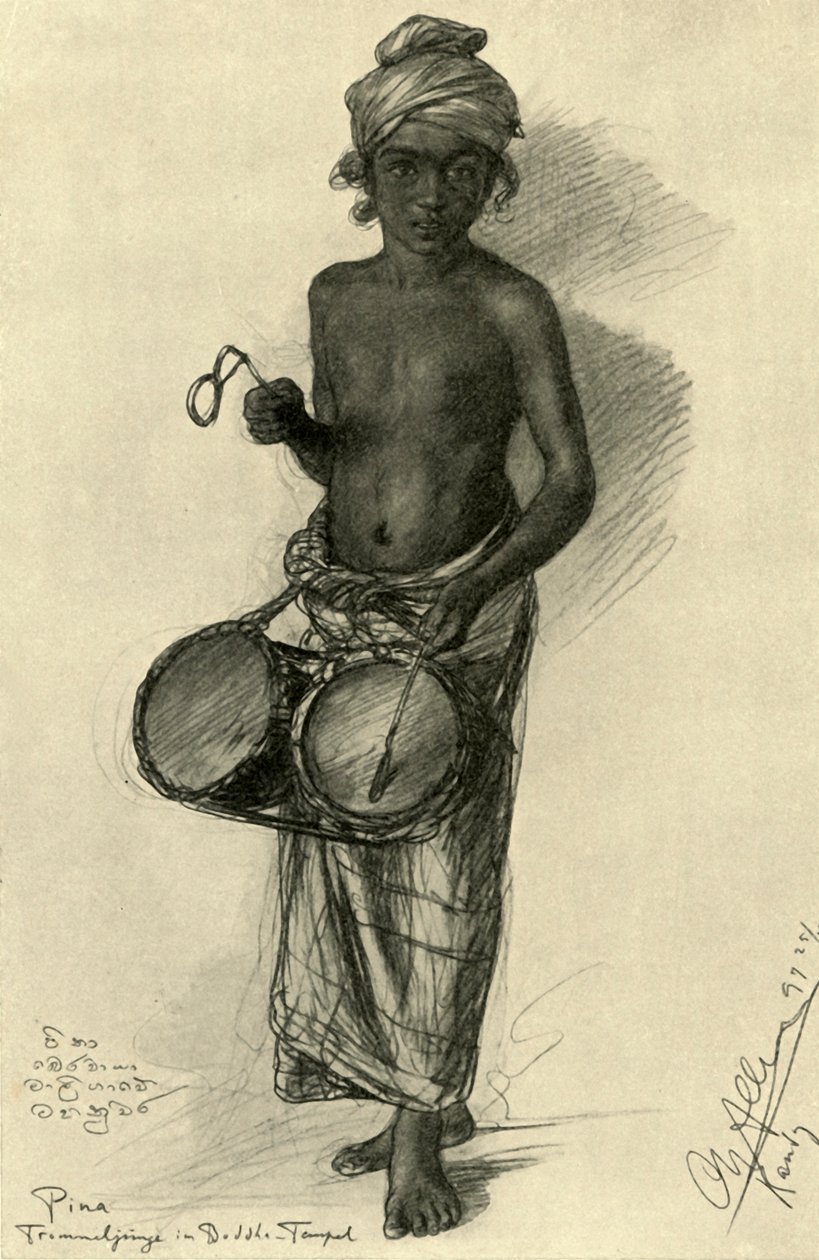 Pina - bir Budist tapınağında davulcu çocuk, Kandy, Seylan, 1898. by Christian Wilhelm Allers