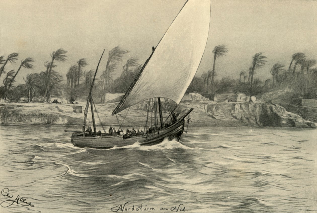 Nil Nehri üzerinde kuzeyden fırtına, Mısır, 1898. by Christian Wilhelm Allers