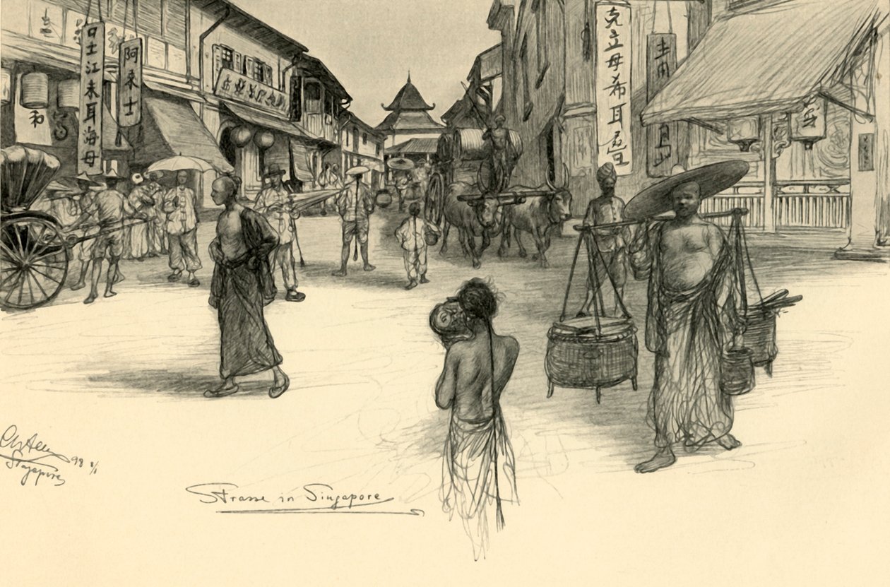 Sokak sahnesi, Singapur, 1898. by Christian Wilhelm Allers