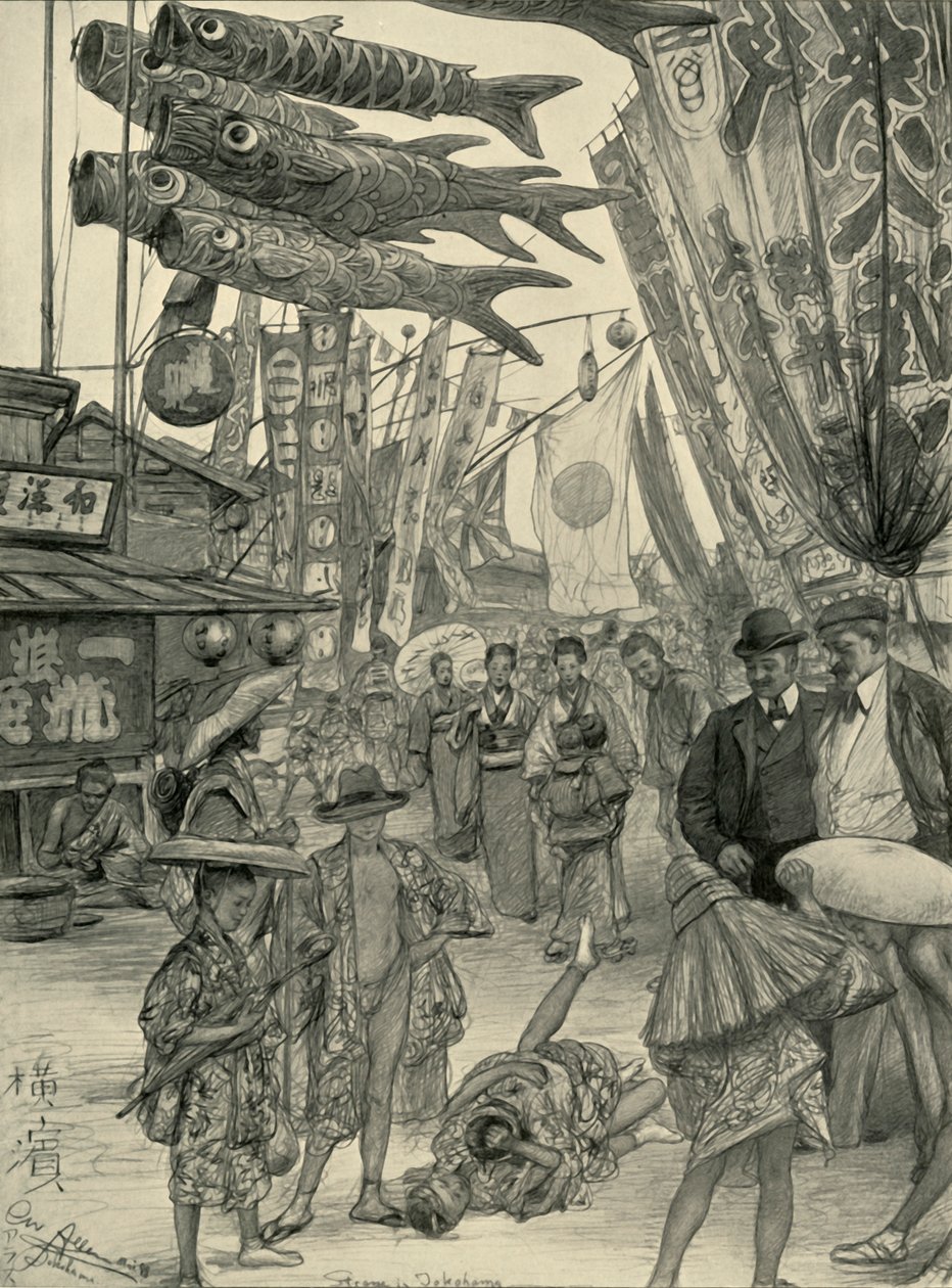Sokak sahnesi, Yokohama, Japonya, 1898. by Christian Wilhelm Allers