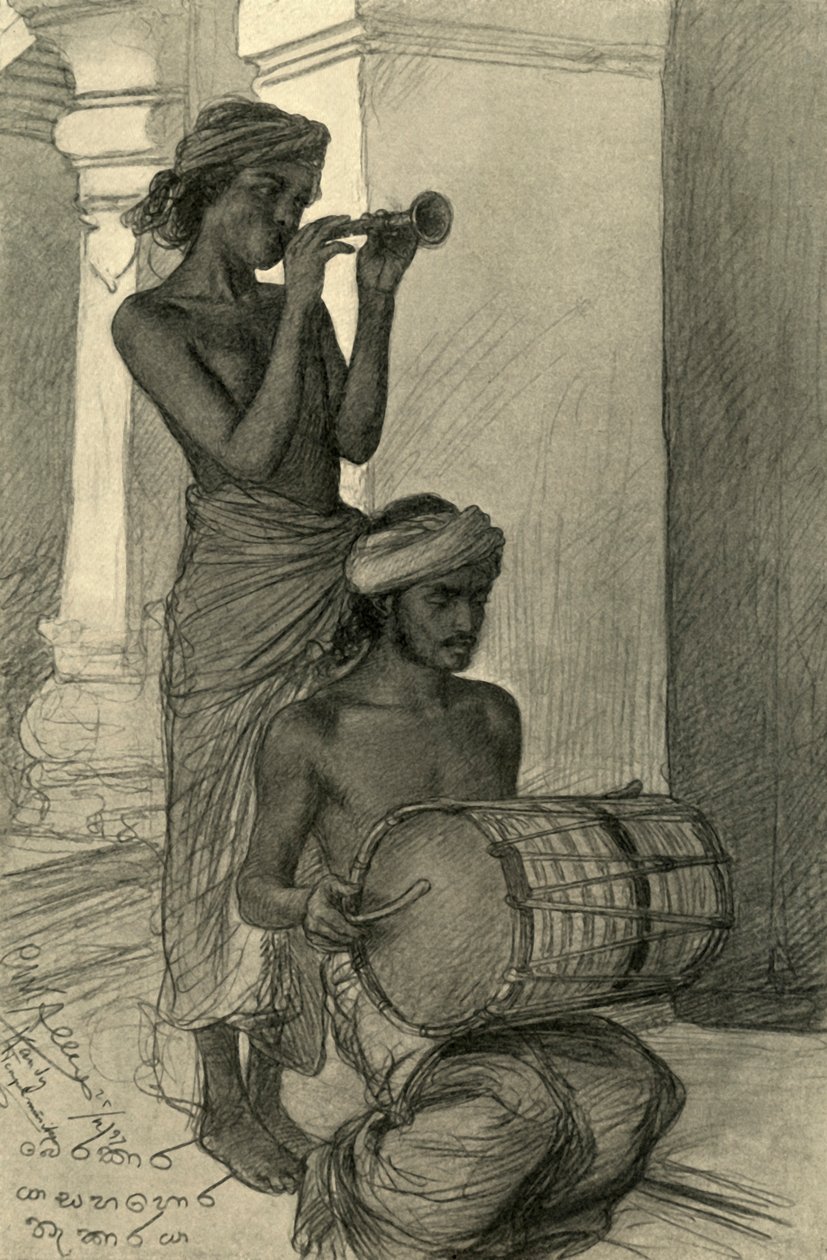 Tapınak müzisyenleri, Kandy, Seylan, 1898. by Christian Wilhelm Allers