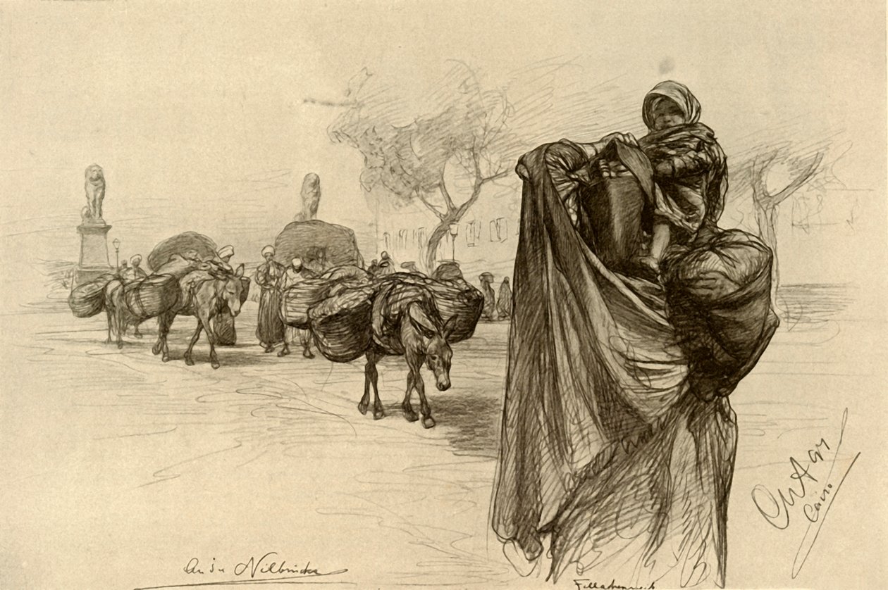 Kobri el Gezira Köprüsü yakınında kadın ve çocuk, Kahire, 1898. by Christian Wilhelm Allers