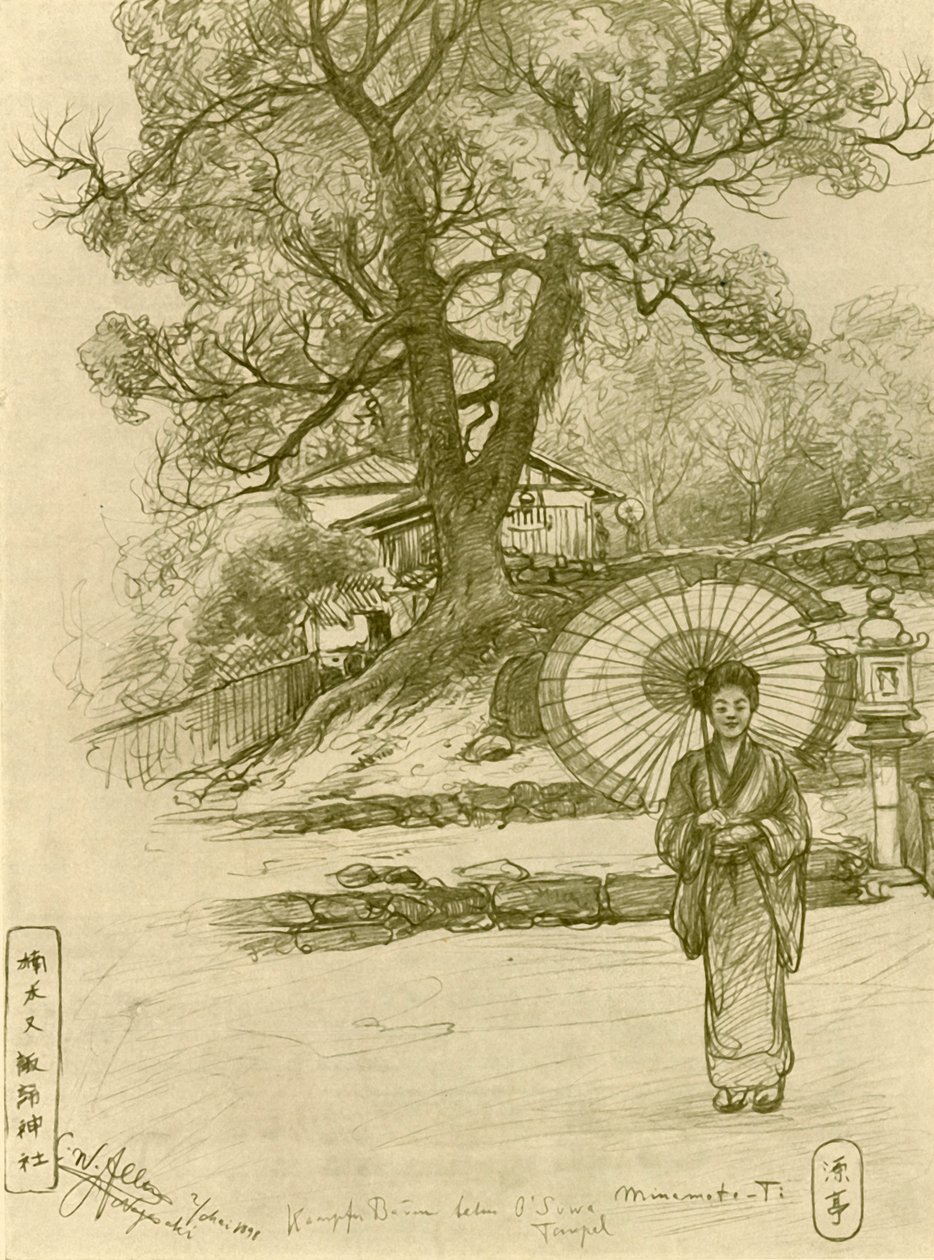 Şemsiyeli kadın, Nagazaki, Japonya, 1898. by Christian Wilhelm Allers