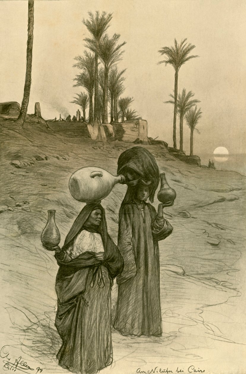 Nil kıyısında su kapları taşıyan kadınlar, Kahire, Mısır, 1898. by Christian Wilhelm Allers