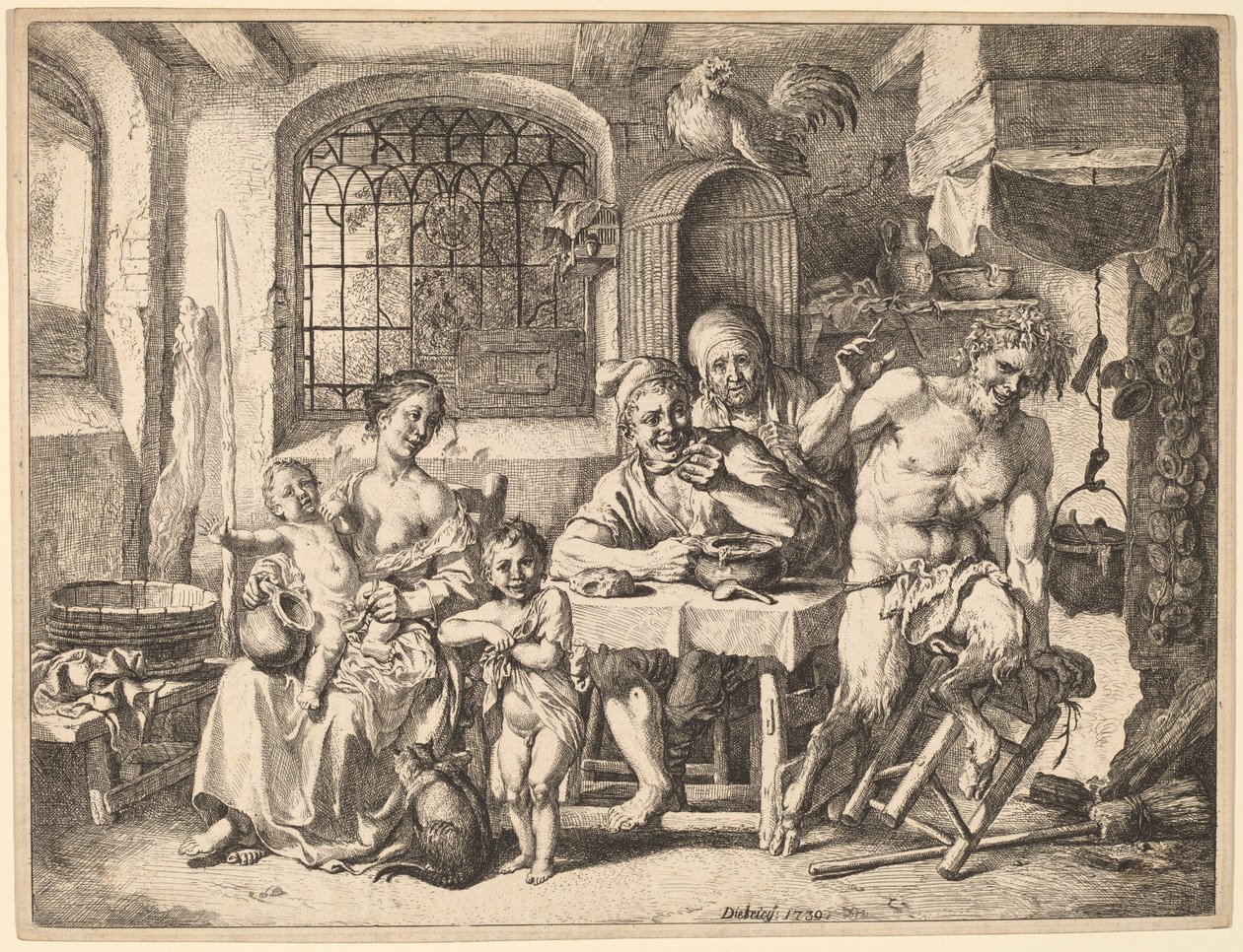 Köylü Bir Aileyi Ziyaret Eden Bir Satyr by Christian Wilhelm Ernst Dietrich