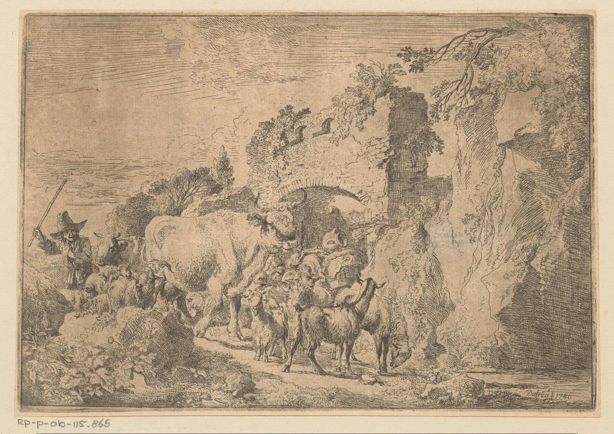 Bir harabede sürü ile çoban by Christian Wilhelm Ernst Dietrich