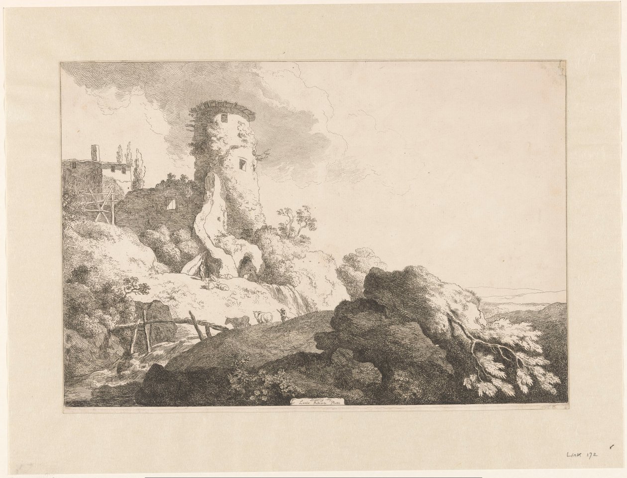 Kule ile tepelik manzara by Christian Wilhelm Ernst Dietrich