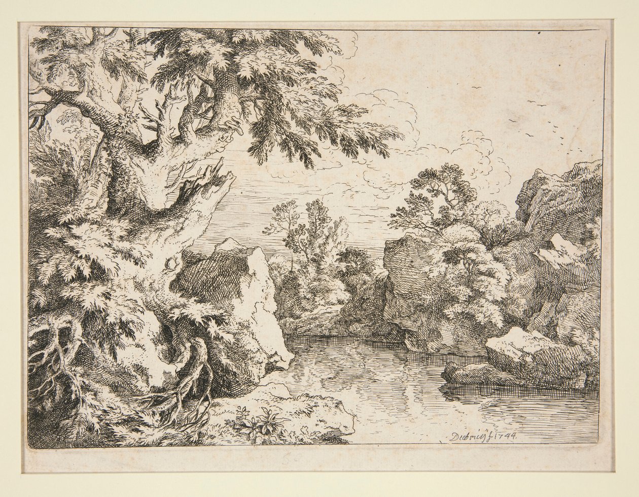 Kayalar ve Ağaçlarla Sınırlandırılmış Gölet Manzarası by Christian Wilhelm Ernst Dietrich